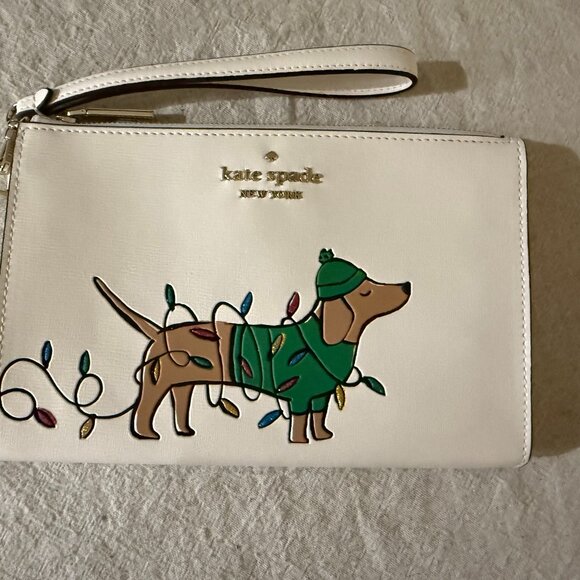 Kate Spade New York Claude Dachshund Dog Festive Zip Wristlet - Picture 1 of 4